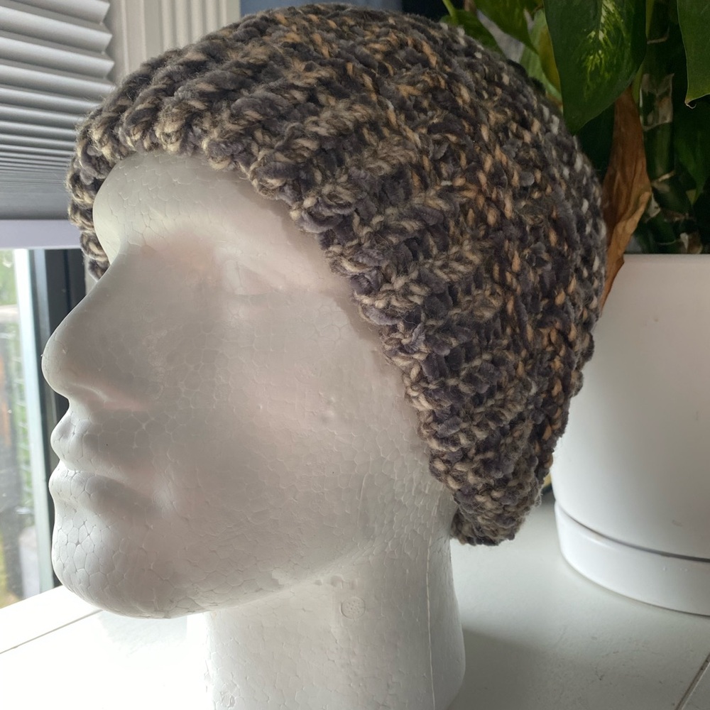 Handmade Cozy Knit Beanie - Mixed Brown and Gray - Picture 4 of 4